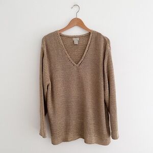 Vintage Sigrid Olsen Knit Sweater Minimalist Neutral V Neck Relaxed Fit 90s 2X